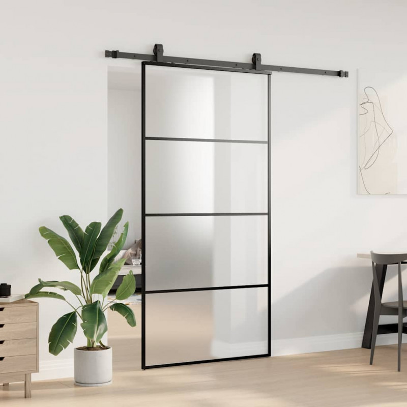 Drzwi przesuwne z zestawem okuć czarne 102,5x205 cm ESG szkło
