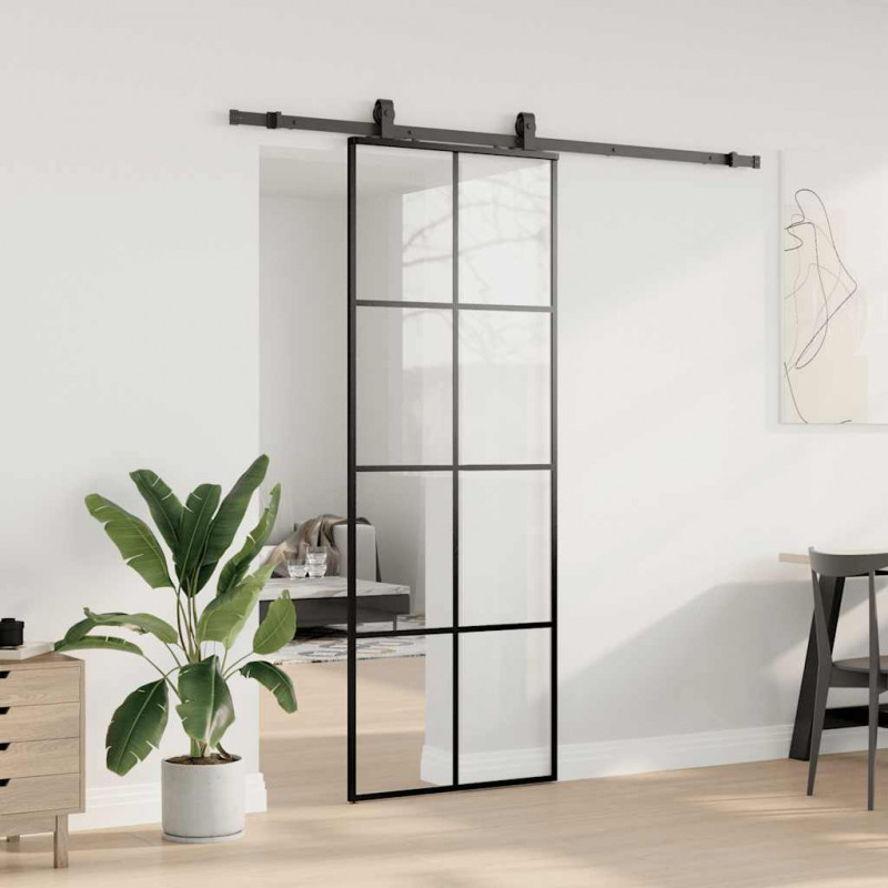 Drzwi przesuwne z zestawem okuć czarne 76x205 cm ESG szkło