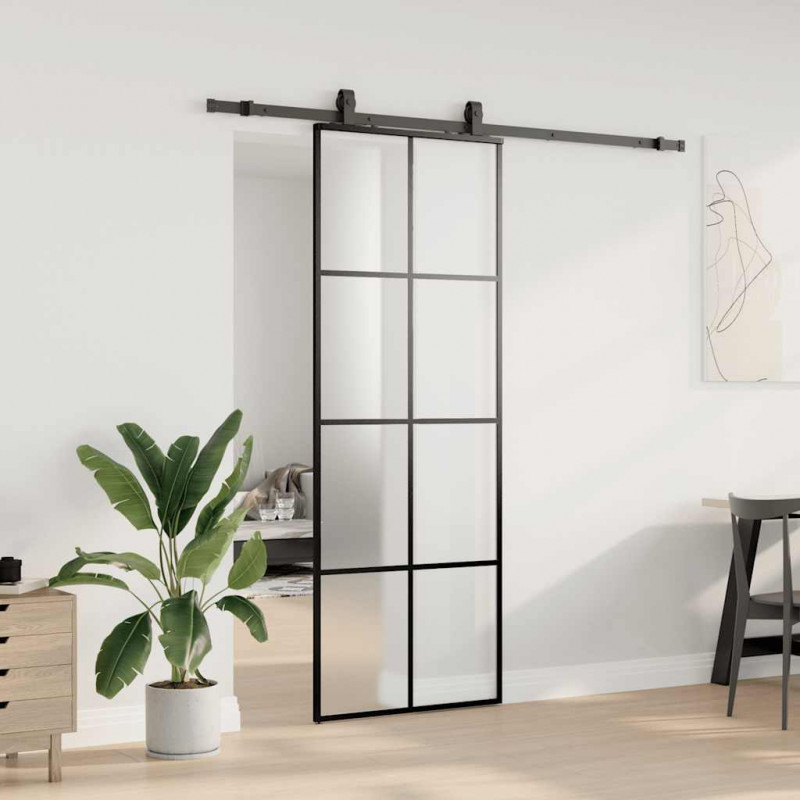 Drzwi przesuwne z zestawem okuć czarne 76x205 cm ESG szkło