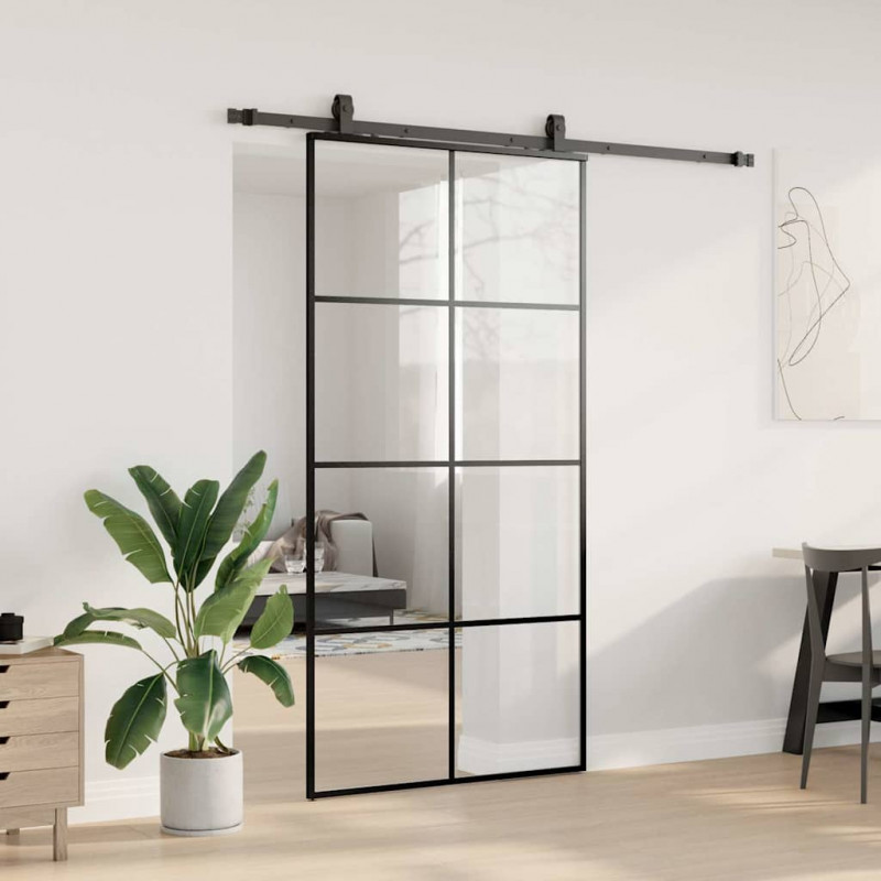 Drzwi przesuwne z zestawem okuć czarne 102,5x205 cm ESG szkło