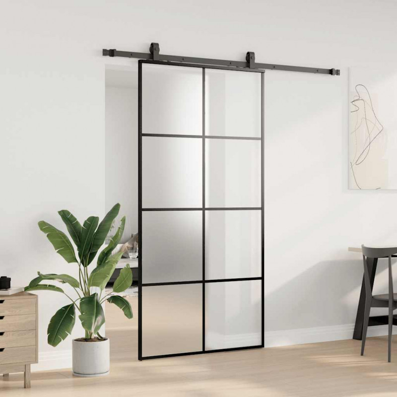 Drzwi przesuwne z zestawem okuć czarne 102,5x205 cm ESG szkło