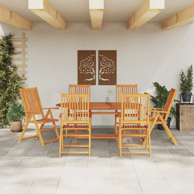 Zestaw do jadalni w ogrodzie 7 pcs Brązowy Lite Drewno Akacji