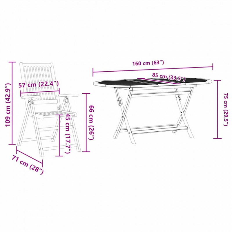 Zestaw do jadalni w ogrodzie 7 pcs Brązowy Lite Drewno Akacji