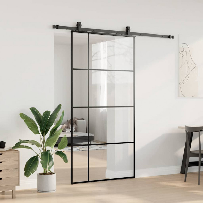Drzwi przesuwne z zestawem okuć czarne 102,5x205 cm ESG szkło