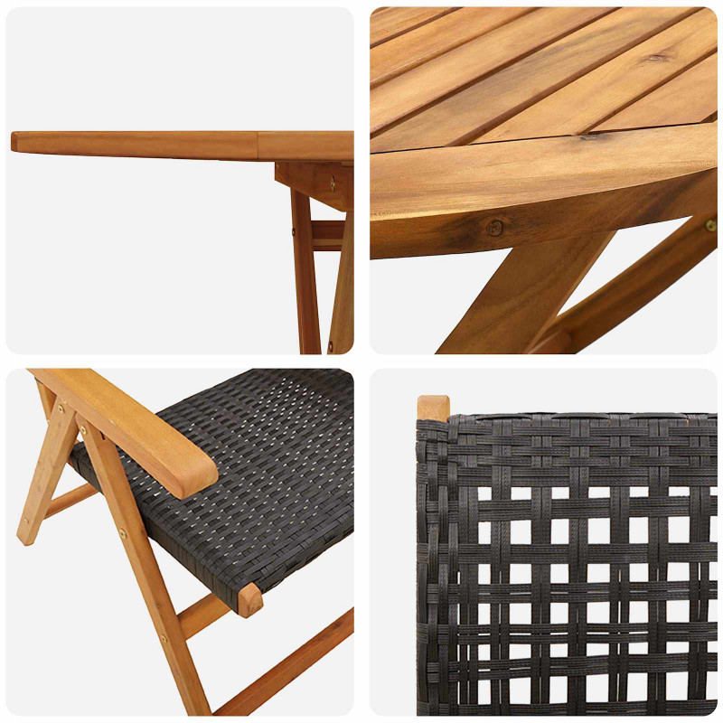Zestaw do jadalni w ogrodzie 5 pcs Czarny Lite Drewno Akacji