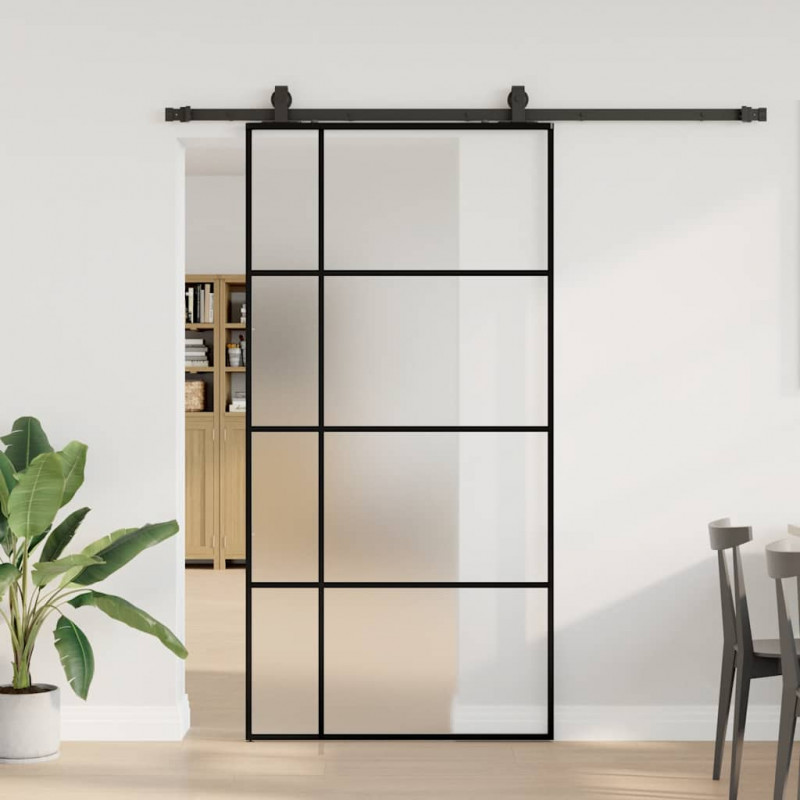 Drzwi przesuwne z zestawem okuć czarne 102,5x205 cm ESG szkło