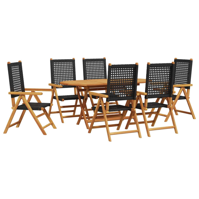 Zestaw do jadalni w ogrodzie 7 pcs Czarny Lite Drewno Akacji