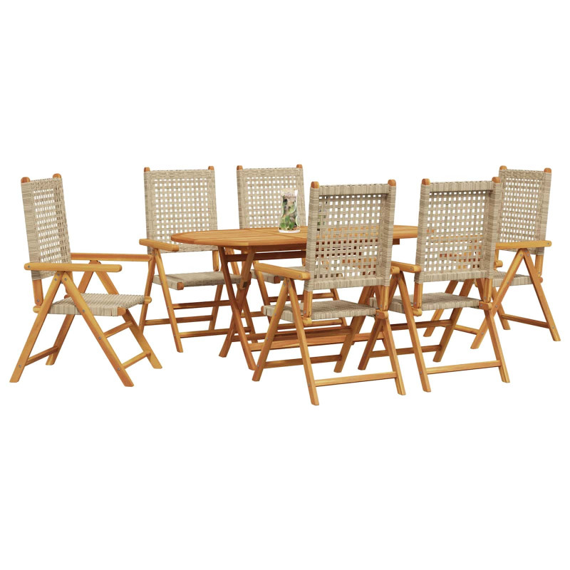 Zestaw do jadalni w ogrodzie 7 pcs Beżowy Lite Drewno Akacji