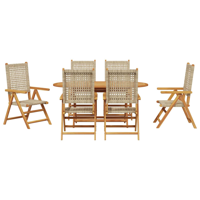 Zestaw do jadalni w ogrodzie 7 pcs Beżowy Lite Drewno Akacji