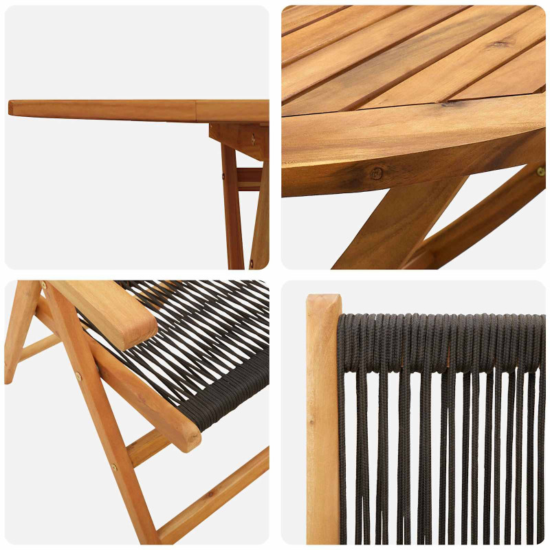 Zestaw do jadalni w ogrodzie 5 pcs Czarny Lite Drewno Akacji