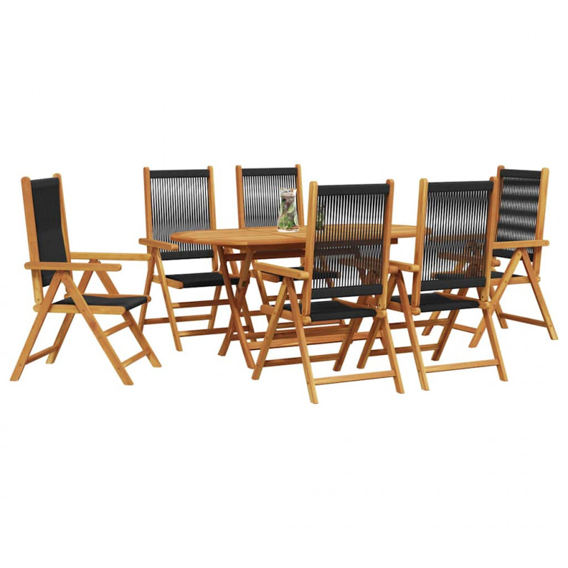 Zestaw do jadalni w ogrodzie 7 pcs Czarny Lite Drewno Akacji