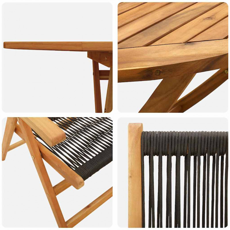Zestaw do jadalni w ogrodzie 7 pcs Czarny Lite Drewno Akacji
