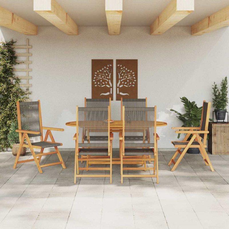 Zestaw do jadalni w ogrodzie 7 pcs Szary Lite Drewno Akacji