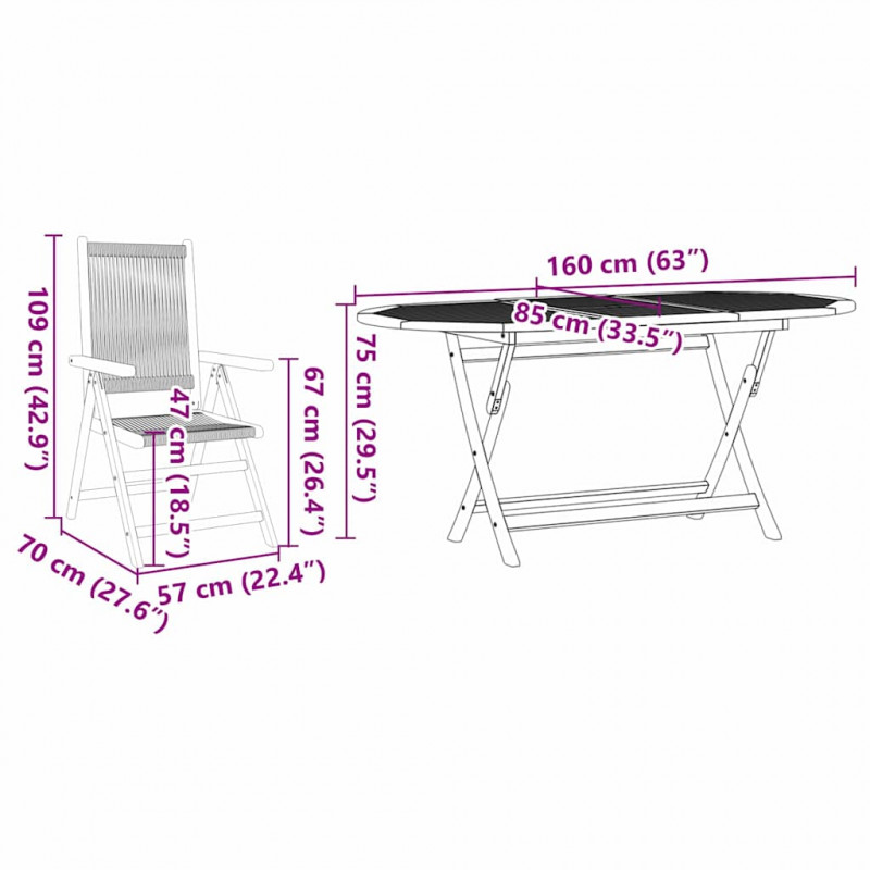 Zestaw do jadalni w ogrodzie 7 pcs Szary Lite Drewno Akacji