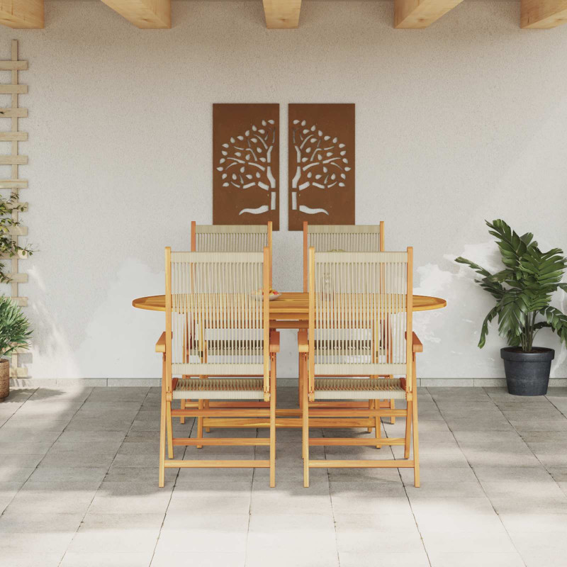 Zestaw do jadalni w ogrodzie 5 pcs Beżowy Lite Drewno Akacji