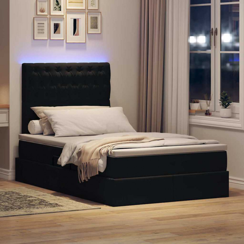Łóżko z miejscem na przechowywanie i LED Czarny 120 x 190 cm