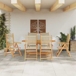 Zestaw do jadalni w ogrodzie 7 pcs Beżowy Lite Drewno Akacji