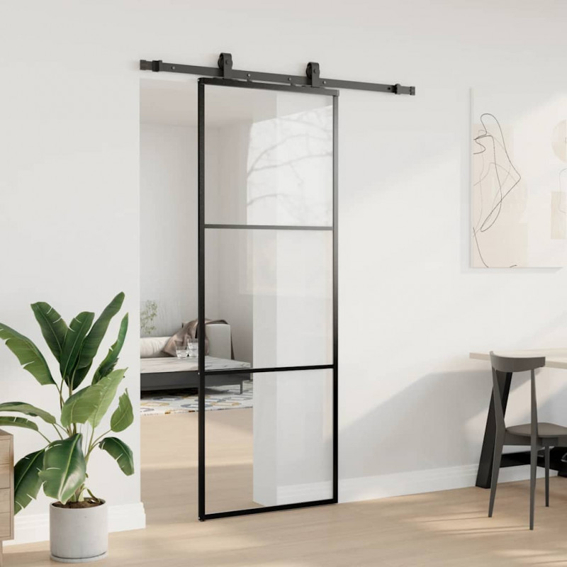 Drzwi przesuwne z zestawem okuć czarne 76x205 cm ESG szkło