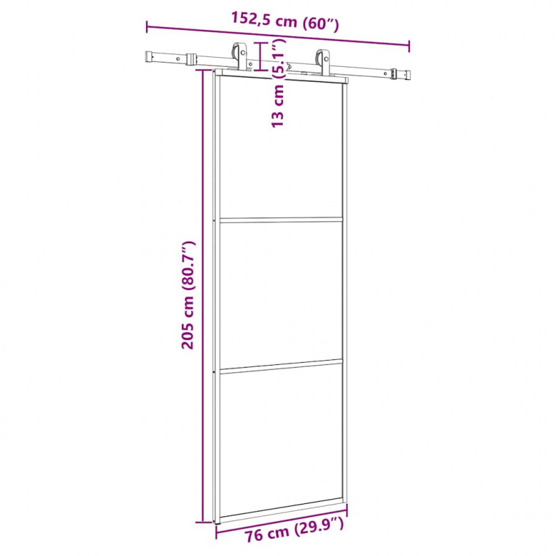 Drzwi przesuwne z zestawem okuć czarne 76x205 cm ESG szkło