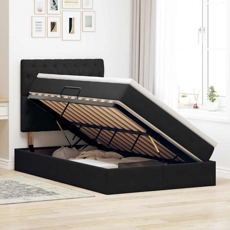 Łóżko z miejscem na przechowywanie i LED Czarny 120 x 200 cm