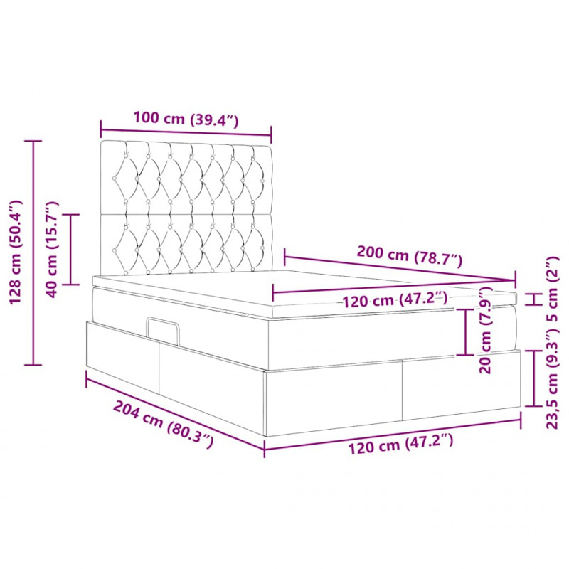 Łóżko z miejscem na przechowywanie i LED Czarny 120 x 200 cm