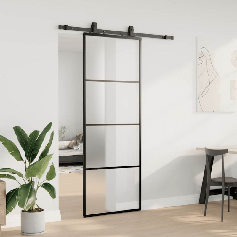 Drzwi przesuwne z zestawem okuć czarne 76x205 cm ESG szkło
