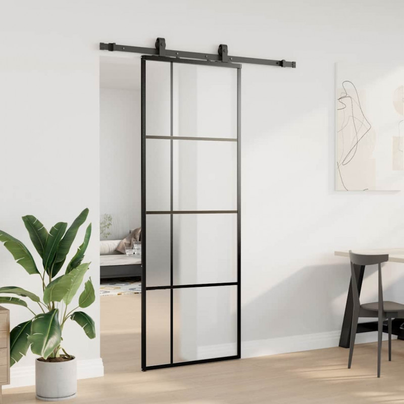 Drzwi przesuwne z zestawem okuć czarne 76x205 cm ESG szkło