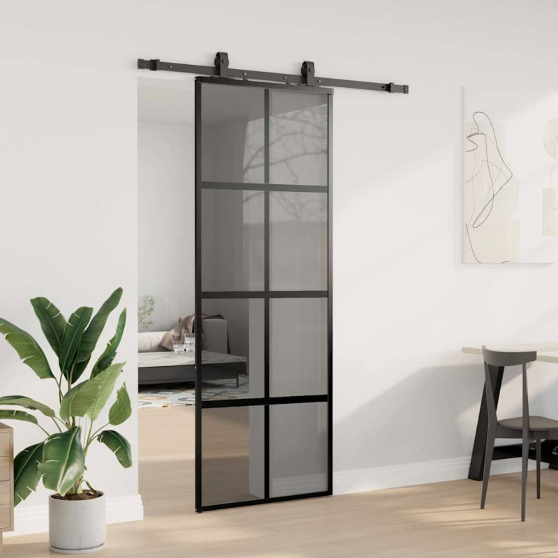 Drzwi przesuwne z zestawem okuć czarne 76x205cm szkło hartowane
