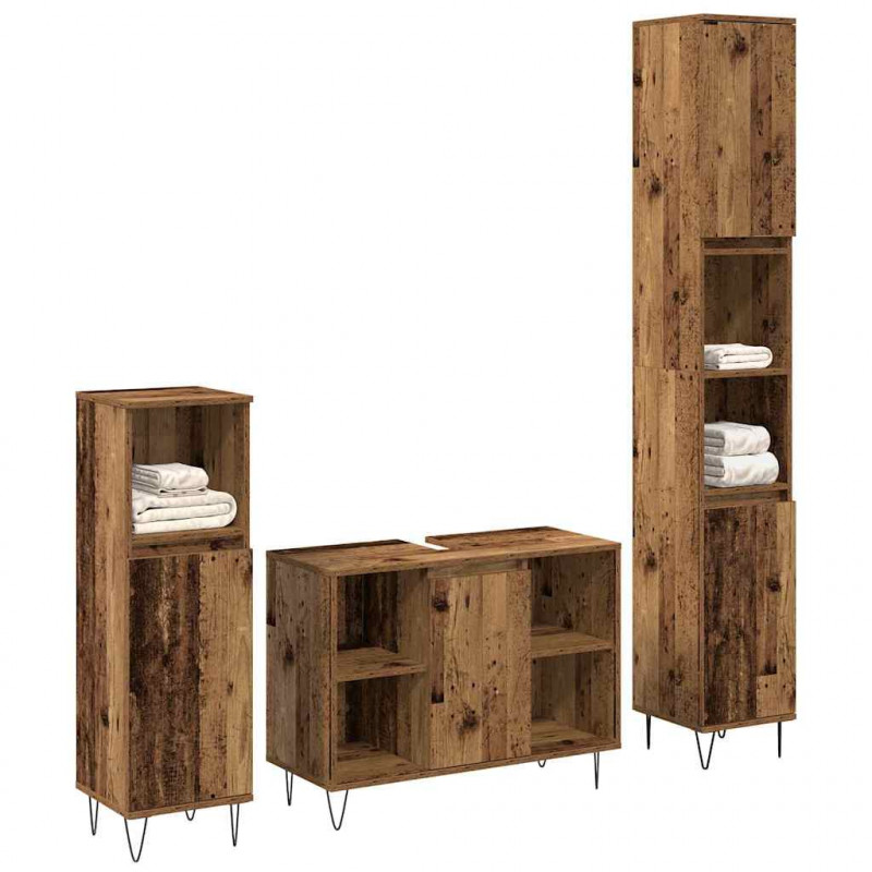 Zestaw mebli łazienkowych z półką z drzwiami 3 pcs Stare drewno