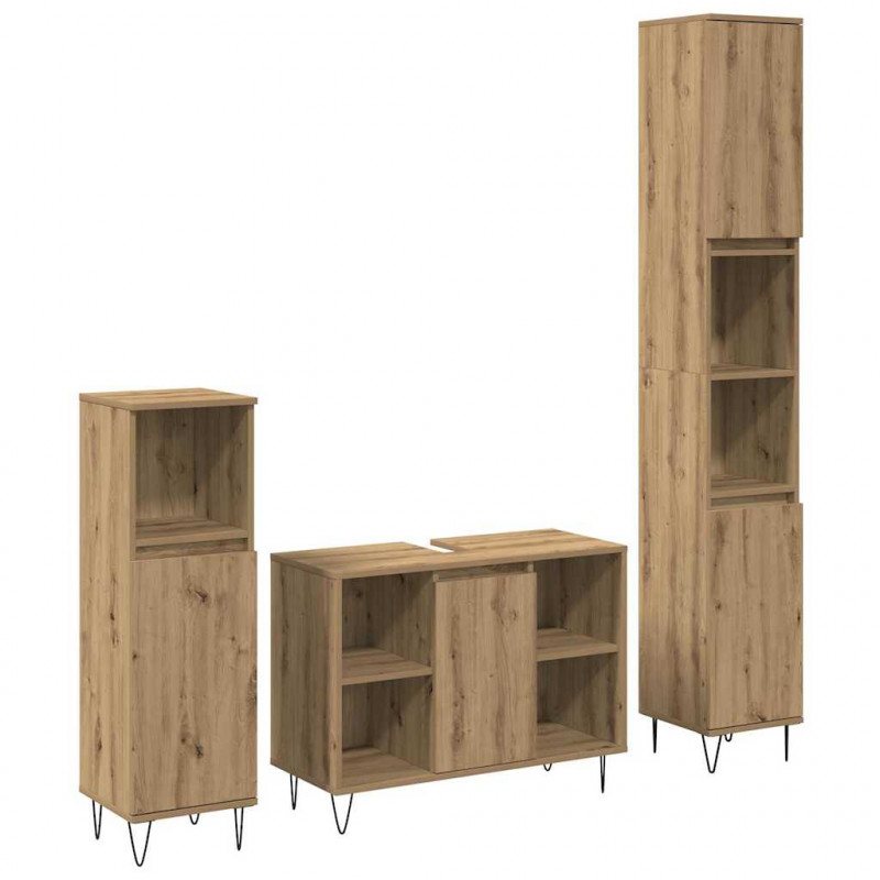 Zestaw mebli łazienkowych z półką 3 pcs Dąb rzemieślniczy