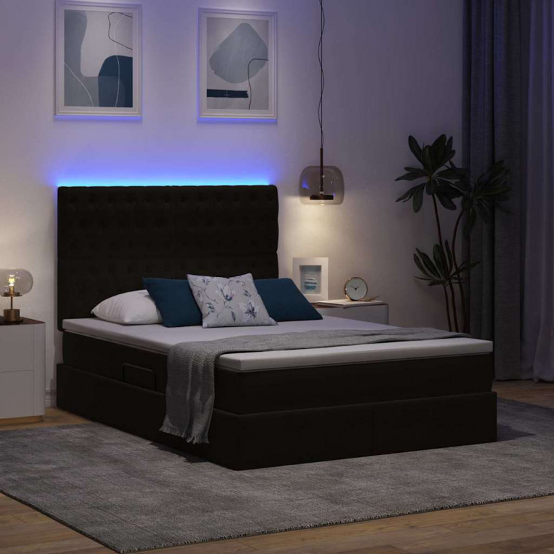 Łóżko z miejscem na przechowywanie i LED Czarny 140 x 200 cm