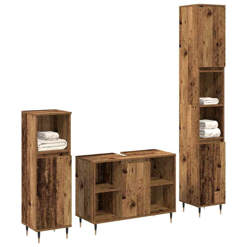 Zestaw mebli łazienkowych z półką z drzwiami 3 pcs Stare drewno