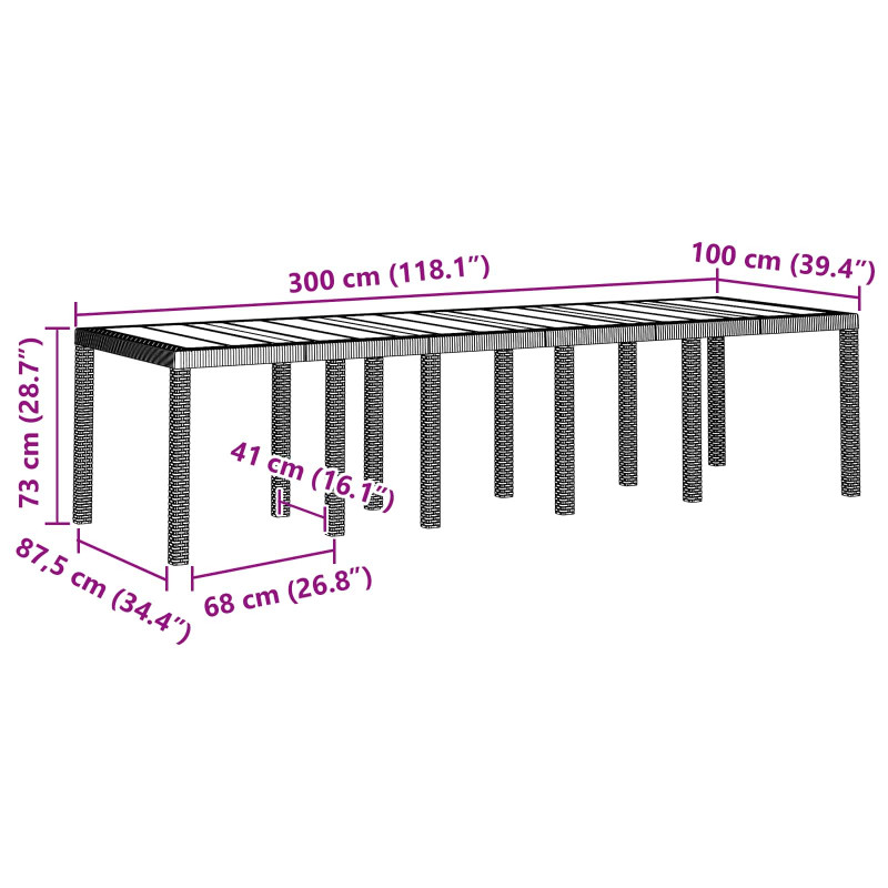 Stół Ogrodowy Antracyt 300 x 100 x 73 cm polirattan