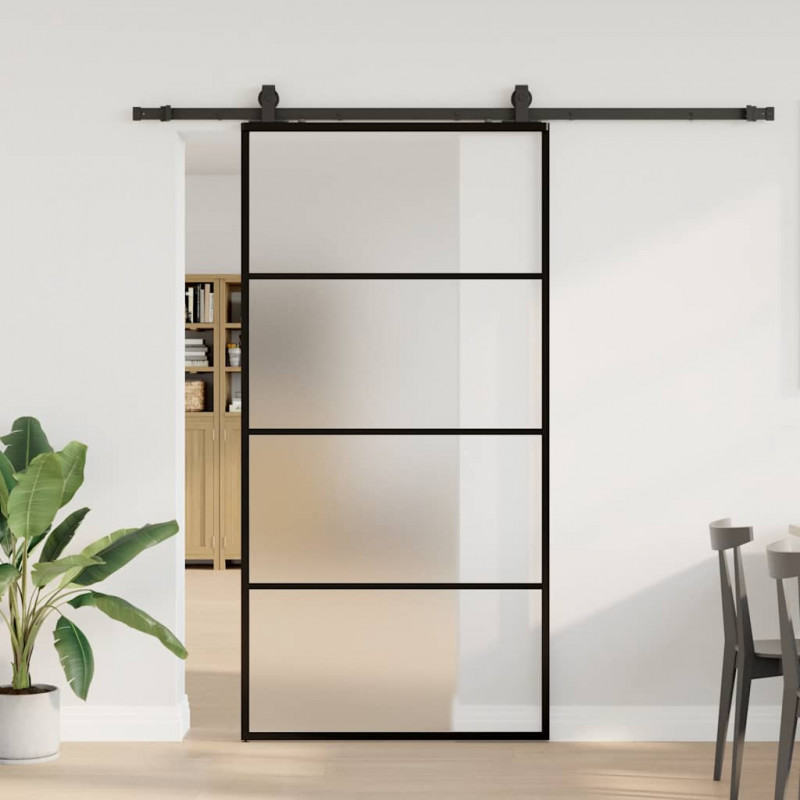 Drzwi przesuwne z zestawem okuć czarne 102,5x205 cm ESG szkło