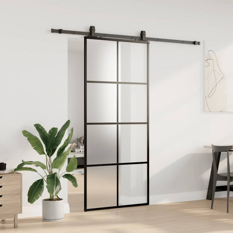 Drzwi przesuwne z zestawem okuć czarne 90x205 cm ESG szkło