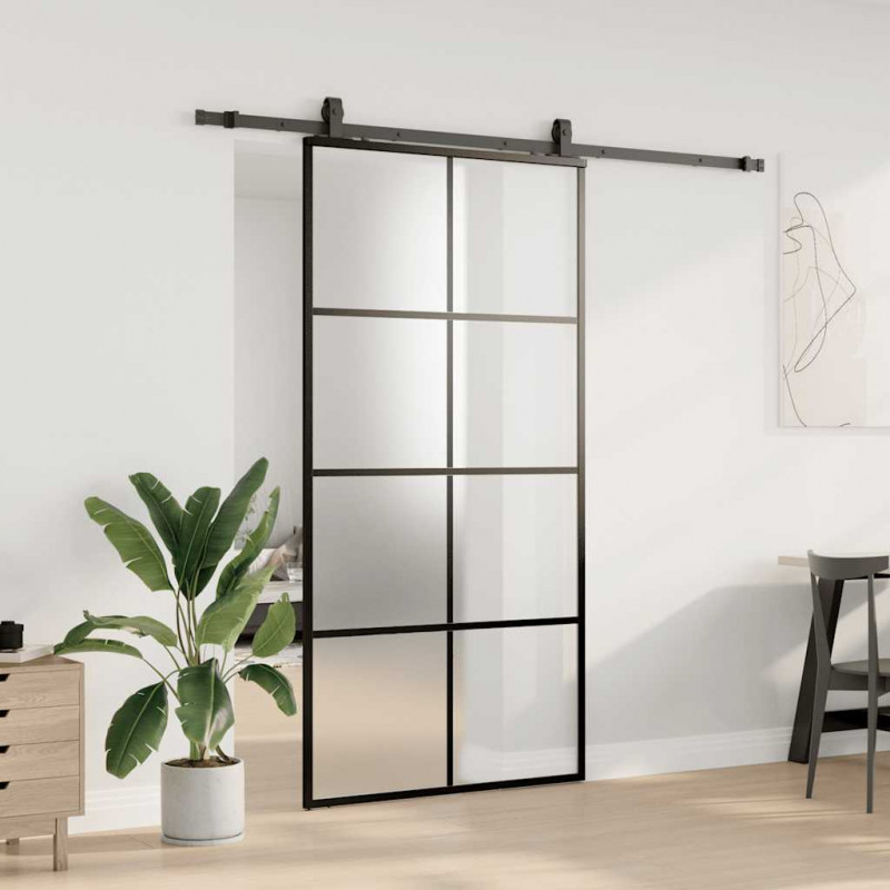 Drzwi przesuwne z zestawem okuć czarne 102,5x205 cm ESG szkło