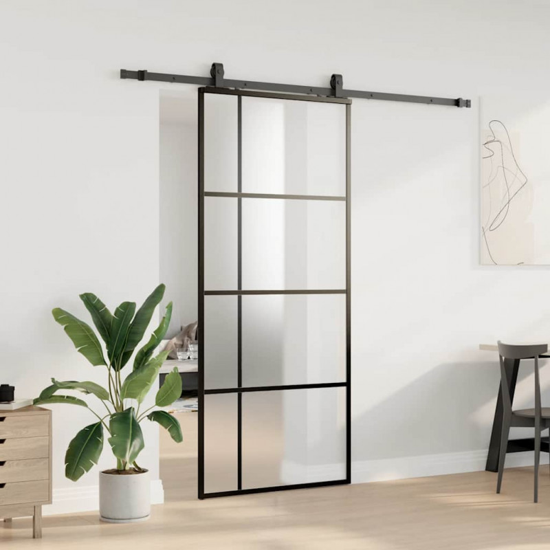 Drzwi przesuwne z zestawem okuć czarne 90x205 cm ESG szkło
