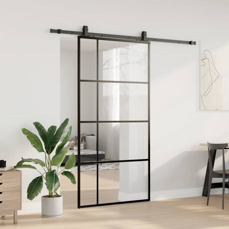 Drzwi przesuwne z zestawem okuć czarne 102,5x205 cm ESG szkło