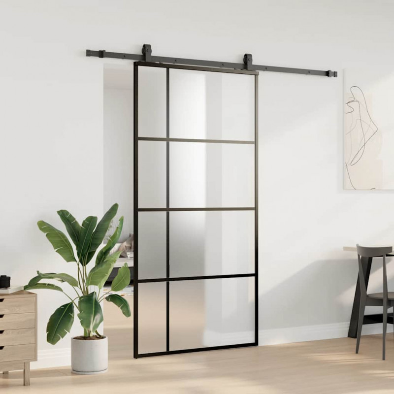 Drzwi przesuwne z zestawem okuć czarne 102,5x205 cm ESG szkło