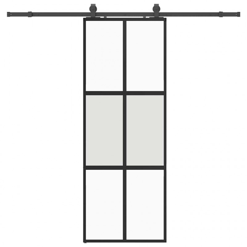 Drzwi przesuwne z zestawem okuć czarne 76x205cm szkło hartowane