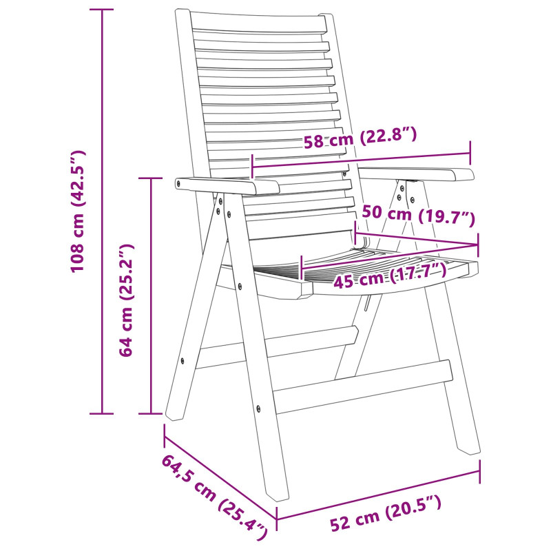 Krzesło Ogrodowe 6 pcs Brązowy 52 x 64.5 x 108 cm