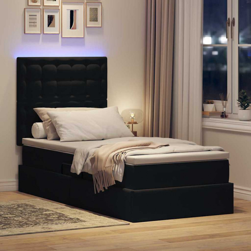 Łóżko z miejscem na przechowywanie i LED Czarny 90 x 190 cm