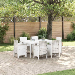 Zestaw do jadalni w ogrodzie 7 pcs Biały Rattan Polt