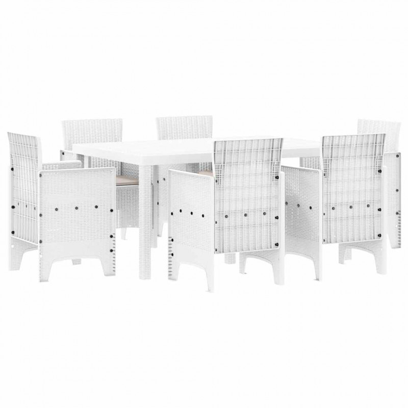 Zestaw do jadalni w ogrodzie 7 pcs Biały Rattan Polt