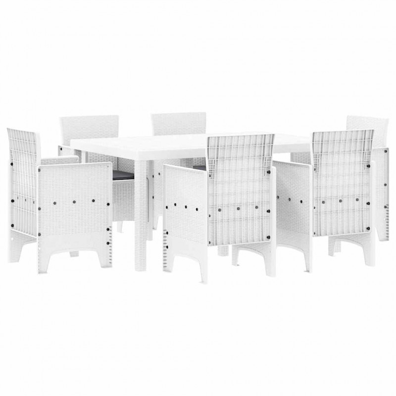 Zestaw do jadalni w ogrodzie 7 pcs Biały Rattan Polt