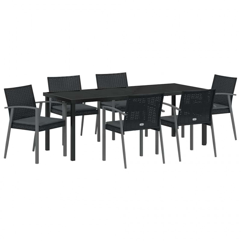 Zestaw do jadalni w ogrodzie 7 pcs Czarny i szary Rattan PE