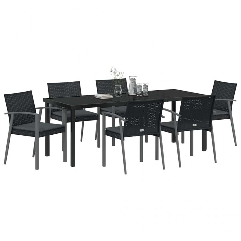 Zestaw do jadalni w ogrodzie 7 pcs Czarny i szary Rattan PE