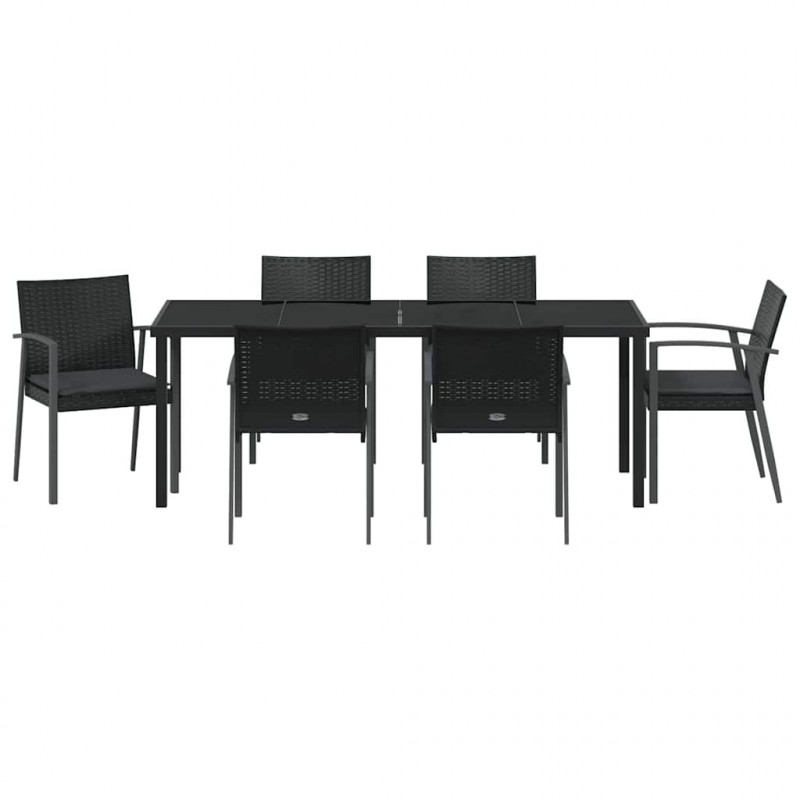 Zestaw do jadalni w ogrodzie 7 pcs Czarny i szary Rattan PE