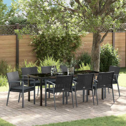 Zestaw do jadalni w ogrodzie 9 pcs Czarny i szary Rattan PE