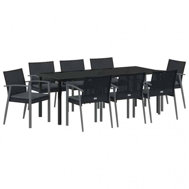 Zestaw do jadalni w ogrodzie 9 pcs Czarny i szary Rattan PE